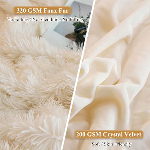 XeGe Faux Fur Throw Pillow Cases, Plush Shaggy Ultra Soft Pillow Covers, Fluffy Crystal Velvet Decorative Pillowcases, Furry Fuzzy Pillow Shams Zipper Closure, Set of 2(Standard, Light Beige) - Image 4