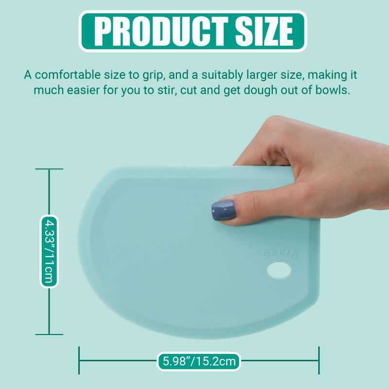 SAPID Silicone Dough Scraper with Stainless Steel Sheet, Curved Edge Flexible Bowl Scraper for Baking, Food Grade Silicone Bench Scraper for Sourdough Bread Basket, Set of 2, Blue & Mint Green, SAPID - Image 3