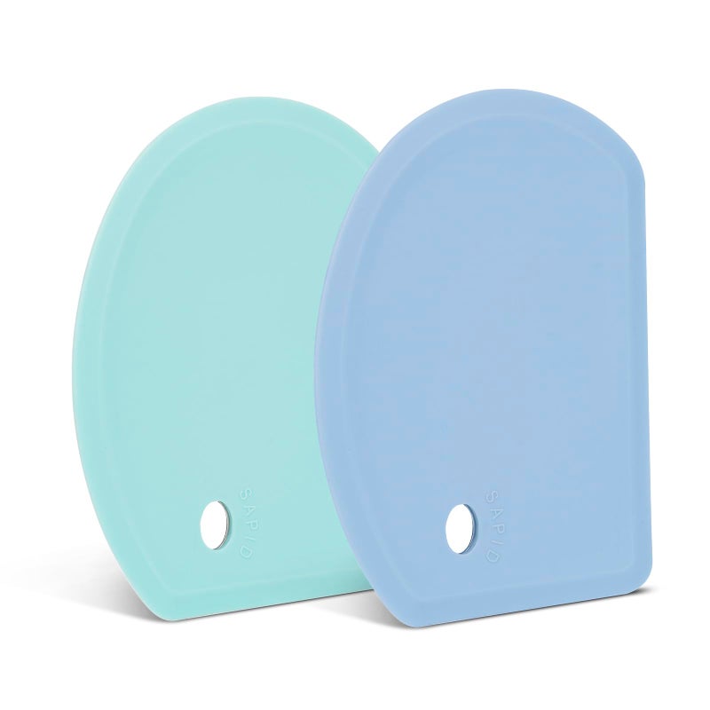 SAPID Silicone Dough Scraper with Stainless Steel Sheet, Curved Edge Flexible Bowl Scraper for Baking, Food Grade Silicone Bench Scraper for Sourdough Bread Basket, Set of 2, Blue & Mint Green, SAPID - Image 1