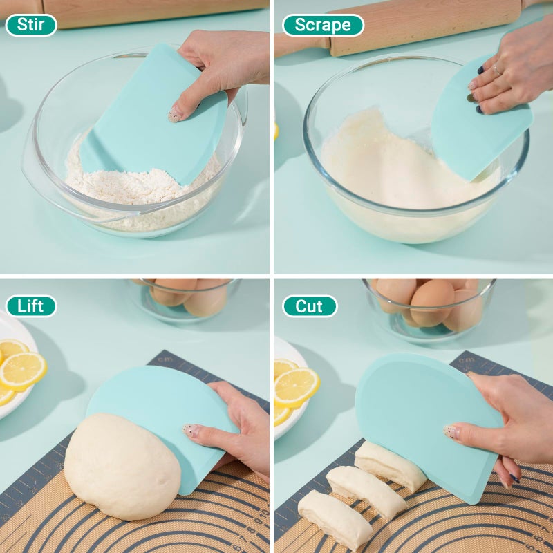 SAPID Silicone Dough Scraper with Stainless Steel Sheet, Curved Edge Flexible Bowl Scraper for Baking, Food Grade Silicone Bench Scraper for Sourdough Bread Basket, Set of 2, Blue & Mint Green, SAPID - Image 5