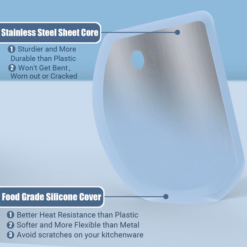 SAPID Silicone Dough Scraper with Stainless Steel Sheet, Curved Edge Flexible Bowl Scraper for Baking, Food Grade Silicone Bench Scraper for Sourdough Bread Basket, Set of 2, Blue & Mint Green, SAPID - Image 2