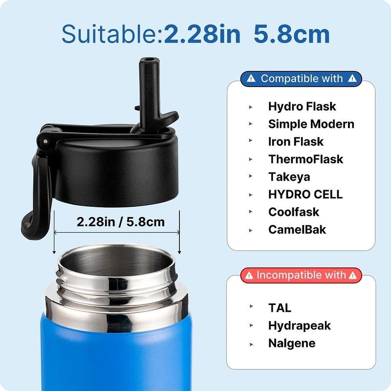 Prurex Straw Lid for Thermoflask, Takeya, Simple Modern, IRON Â°FLASK Wide Mouth Bottles (12-64oz),Leakproof Replacement Lid Compatible Hydro Flask,BPA-Free Straw Cap (2.28" Mouth) - Image 4