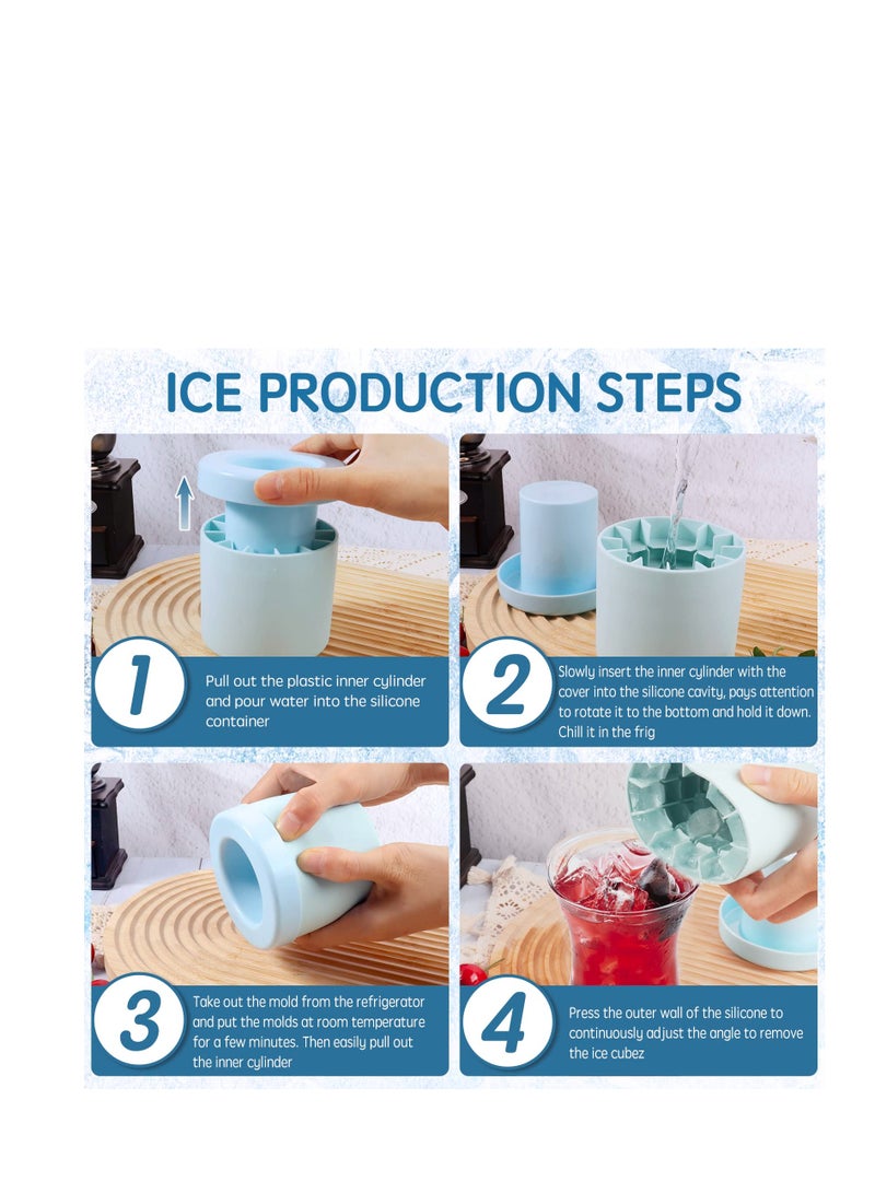 SYOSI Silicone Ice Cube Maker Cup, Cylinder Silicone Ice Cube Mold, Decompress Ice Lattice, Press-Type Easy-Release Ice Maker Tray, Suitable for Coffee, Juice, Water (Blue-Green) - Image 5