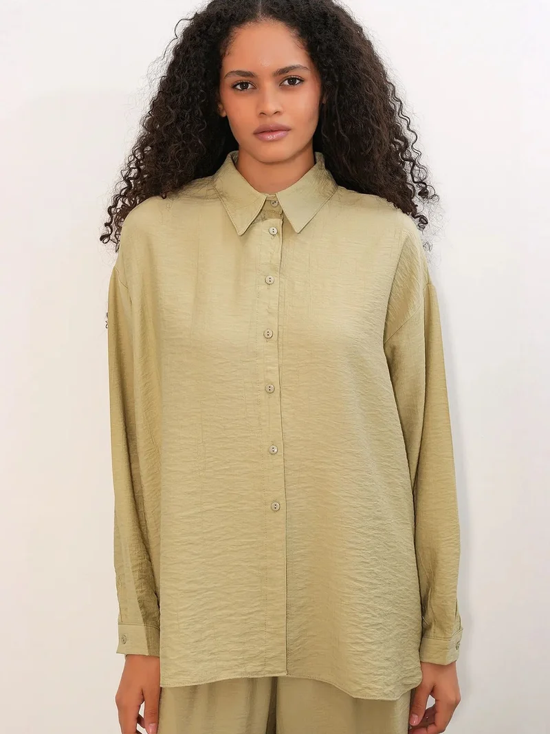 BDART Textured Button-Up Long Sleeve Shirt