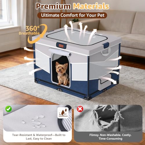 LOOBANI Foldable Dog Playpen for Small Dogs–Sturdy Puppy Playpen Indoor Outdoor with Full-Zip Washable Fabric Enclosure, 690D Waterproof Oxford Fabric, Portable Pet Crate with Carry Bag,32''x24''x22'' - Image 3