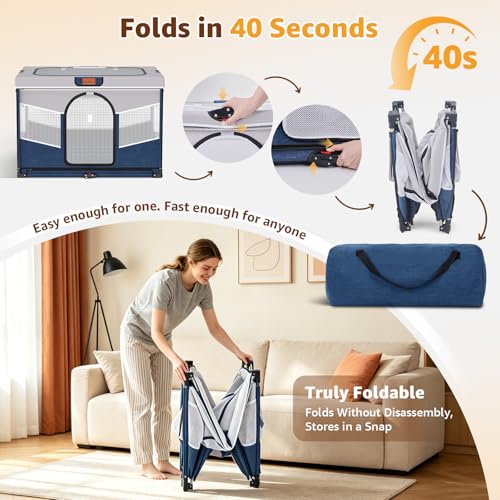 LOOBANI Foldable Dog Playpen for Small Dogs–Sturdy Puppy Playpen Indoor Outdoor with Full-Zip Washable Fabric Enclosure, 690D Waterproof Oxford Fabric, Portable Pet Crate with Carry Bag,32''x24''x22'' - Image 5
