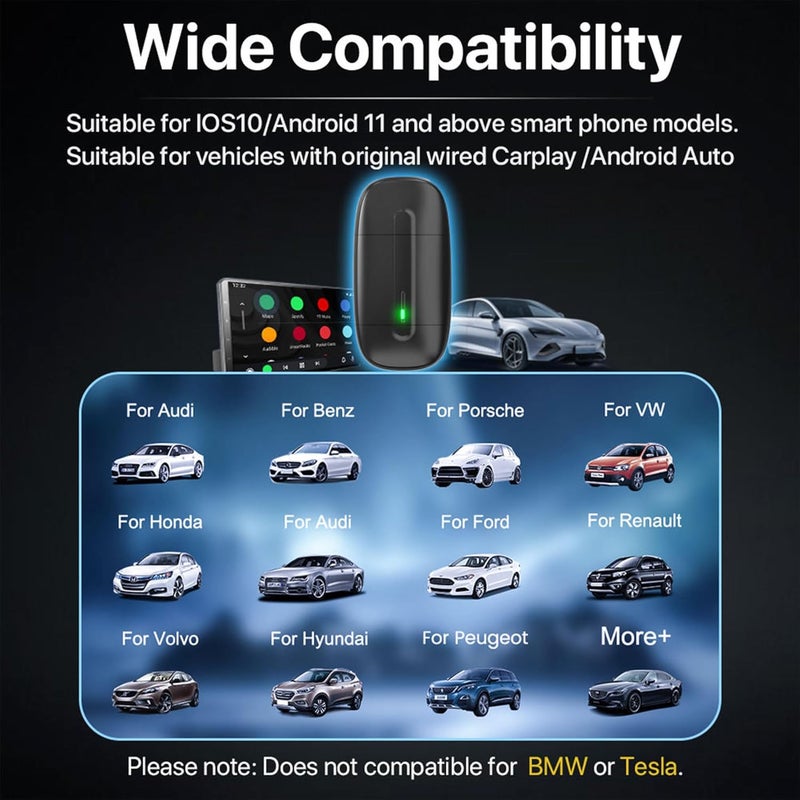 إبدا بضائع 2025 نسخة مطورة محول CarPlay اللاسلكي وAndroid Auto 2 في 1، دونجل توصيل وتشغيل يحول السلكي إلى لاسلكي، اتصال تلقائي سريع، بدون تأخير، متوافق مع هواتف iPhone وAndroid - Image 3