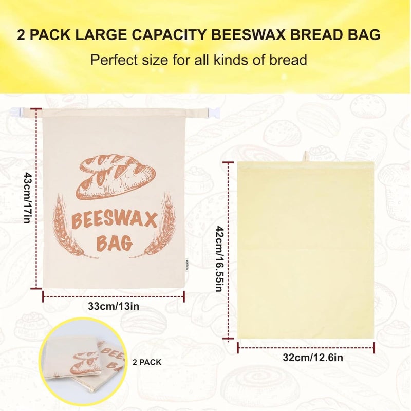 BERBAM 2 Pack Beeswax Bread Bags with Replaceable Liners,Reusable Bread Bags for Homemade Bread, XL Eco-Friendly Food Storage Bags for Extended Food Freshness,13X17 inch - Image 2