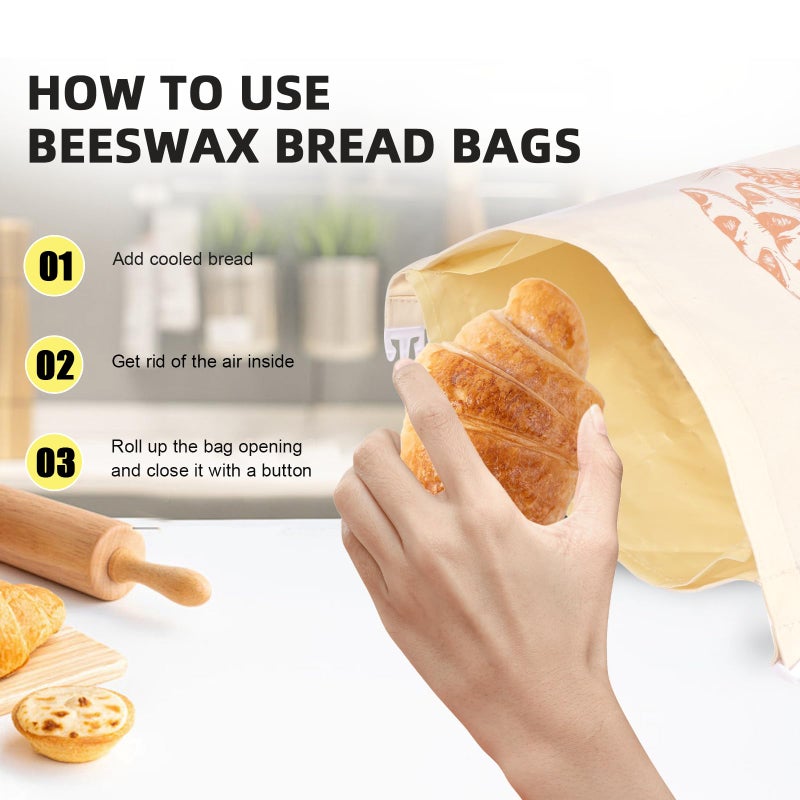 BERBAM 2 Pack Beeswax Bread Bags with Replaceable Liners,Reusable Bread Bags for Homemade Bread, XL Eco-Friendly Food Storage Bags for Extended Food Freshness,13X17 inch - Image 4