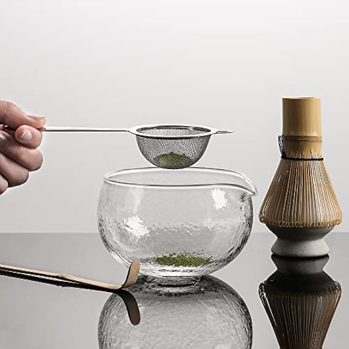 ZENRC Textured Glass Matcha Bowl With Pouring Spout  Handmade Japanese Style Matcha Green Tea Ceremony Chawan 400Ml 135 Oz Big Glass Salad Porridge Juice Bowl Cup - Image 4