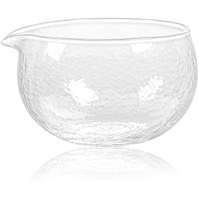 ZENRC Textured Glass Matcha Bowl With Pouring Spout  Handmade Japanese Style Matcha Green Tea Ceremony Chawan 400Ml 135 Oz Big Glass Salad Porridge Juice Bowl Cup - Image 1