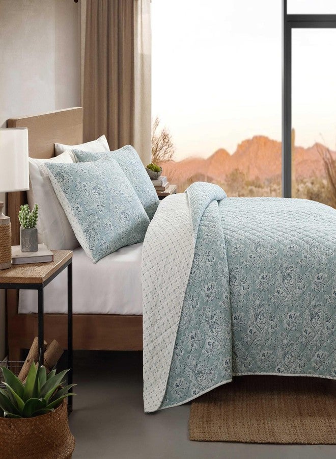 Wrangler - Queen Quilt Set, 100% Soft & Reversible Cotton, Yellowstone Inspired, 3 Piece Bed Set with Matching Pillowcases (Prairieland Paisley Blue) - Image 4