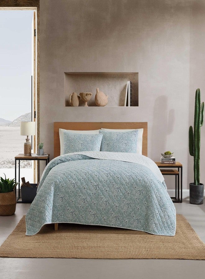 Wrangler - Queen Quilt Set, 100% Soft & Reversible Cotton, Yellowstone Inspired, 3 Piece Bed Set with Matching Pillowcases (Prairieland Paisley Blue) - Image 1