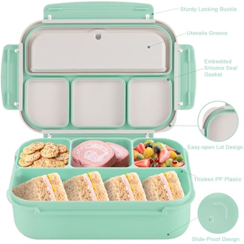 Bento Box Adult Lunch Box, Lunch Containers for Kids Girls Boys with 4 Compartments, Lunchable Food Container with Utensils, Sauce Jar, Muffin Liners, 40 Oz/5 Cup, Seafoam Green - Image 3