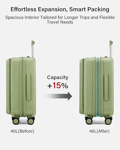 Hanke Hardside Expandable Carry On Luggage 20 Inch Top Opening Trunk Luggages with Spinner Wheels AllPC Hard Shell CarryOn Suitcase Lightweight TSA Airline Approved Bamboo Green 46L - Image 3