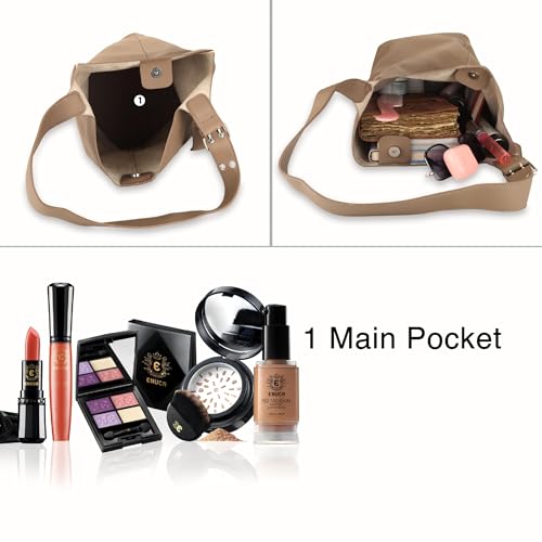 SIBY Soft PU Leather Top Handle Bucket Bag with Small Zipper Purse, Large Capacity Retro Style Shoulder Tote for Women-Sand - Image 3