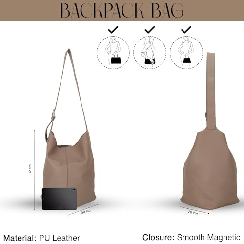 SIBY Soft PU Leather Top Handle Bucket Bag with Small Zipper Purse, Large Capacity Retro Style Shoulder Tote for Women-Sand - Image 2