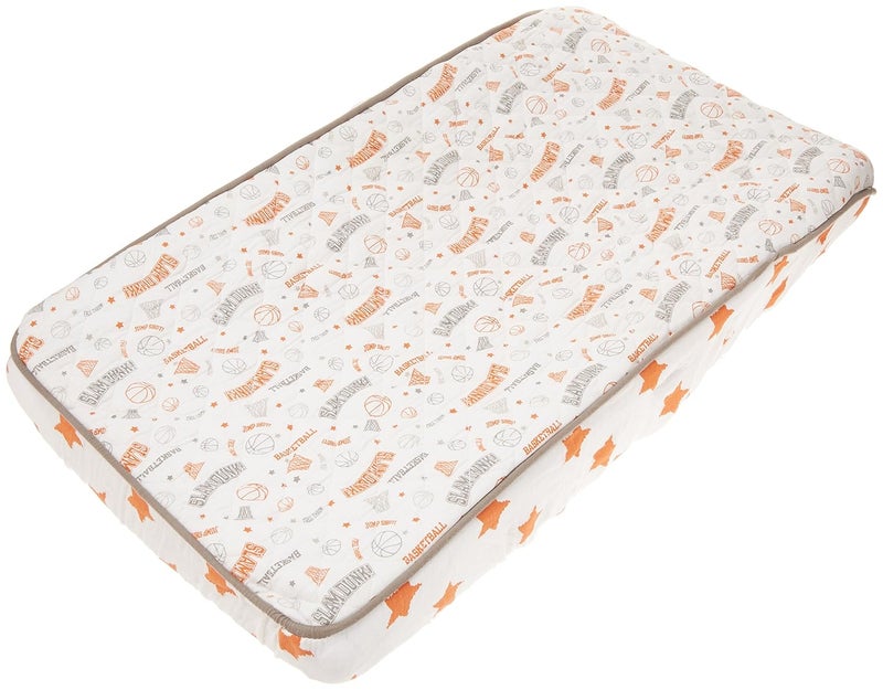 Bacati Basketball OrangeGrey Muslin Quilted Changing Pad Cover - Image 1