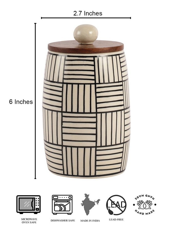 miah decor جرار سيراميك ميا ديكور لتخزين المطبخ بغطاء خشبي مزخرف يدويًا لزيتون التوابل وعاء من الحجر مع ختم سيليكون محكم - عبوة من 1, (الحجم HxW:- 6X2.7 بوصة; الحجم:- 650 مل) - Image 4