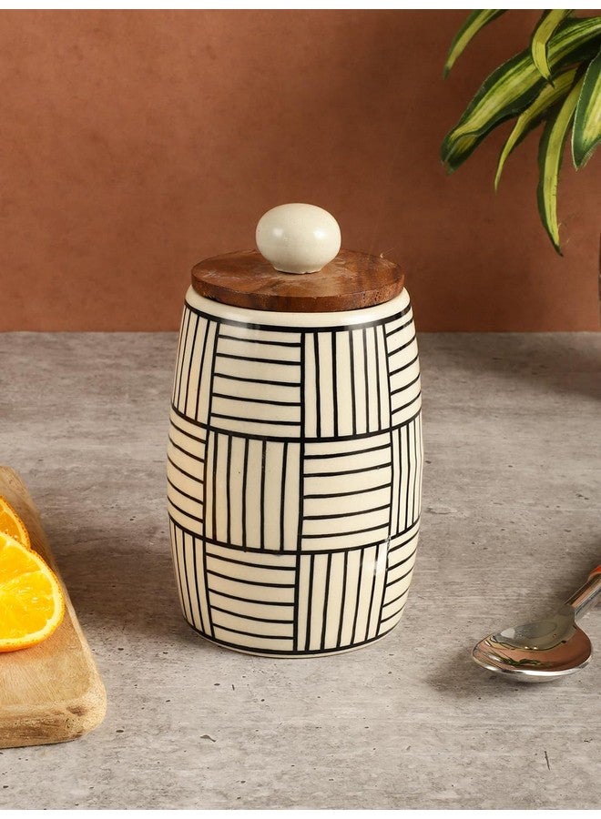 miah decor جرار سيراميك ميا ديكور لتخزين المطبخ بغطاء خشبي مزخرف يدويًا لزيتون التوابل وعاء من الحجر مع ختم سيليكون محكم - عبوة من 1, (الحجم HxW:- 6X2.7 بوصة; الحجم:- 650 مل) - Image 5