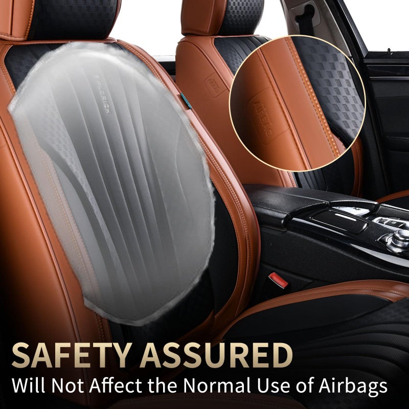 FLORICH Car Seat Covers, Premium Leatherette Car Seat Covers Front Seats, Breathable Car Seat Cushion for Cars, Automotive Seat Protectors for Most Sedans Cars SUV Trucks, Black&Brown - Image 2