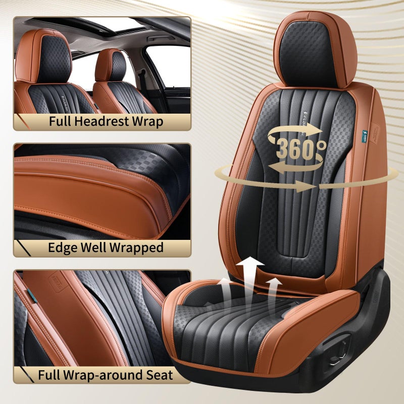 FLORICH Car Seat Covers, Premium Leatherette Car Seat Covers Front Seats, Breathable Car Seat Cushion for Cars, Automotive Seat Protectors for Most Sedans Cars SUV Trucks, Black&Brown - Image 3