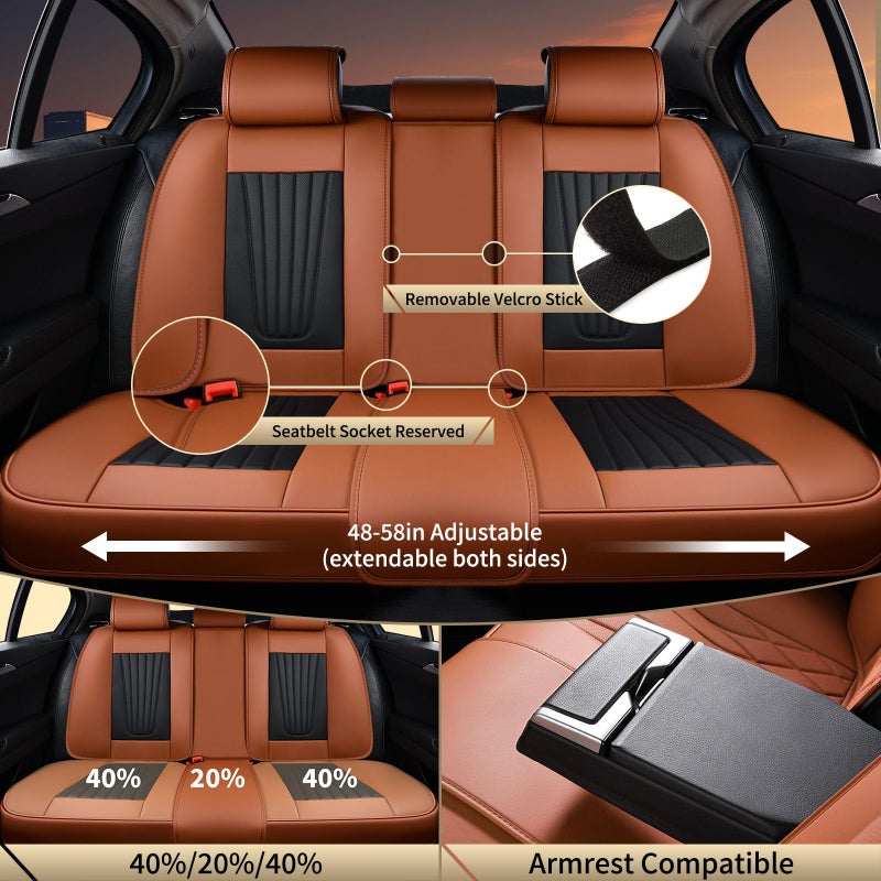 FLORICH Car Seat Covers, Premium Leatherette Car Seat Covers Front Seats, Breathable Car Seat Cushion for Cars, Automotive Seat Protectors for Most Sedans Cars SUV Trucks, Black&Brown - Image 5