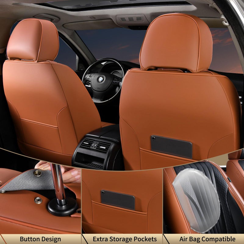 FLORICH Car Seat Covers, Premium Leatherette Car Seat Covers Front Seats, Breathable Car Seat Cushion for Cars, Automotive Seat Protectors for Most Sedans Cars SUV Trucks, Black&Brown - Image 4
