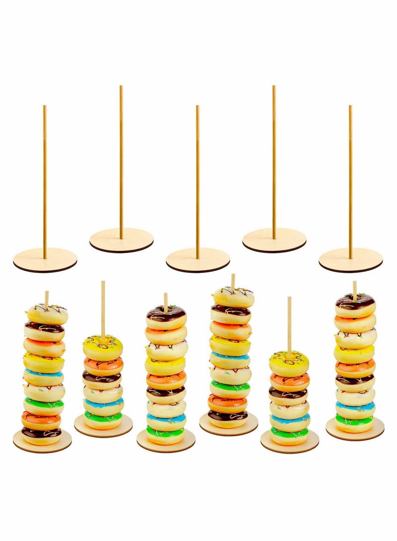 SYOSI Wood Donut Stands 5 Pieces Detachable Donut Holder Reusable Donut Display Stand for Wedding Birthday Party Supplies (Round Style)  - Image 1