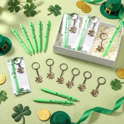 Misdary 15 Sets St. Patrick's Day Gifts Four Leaf Clover Keychains with Irish Blessing Cards Good Luck Ballpoint Pens and Bags Irish Party Favors Appreciation Gift for Staff Teacher Coworker (Bronze) - Image 5