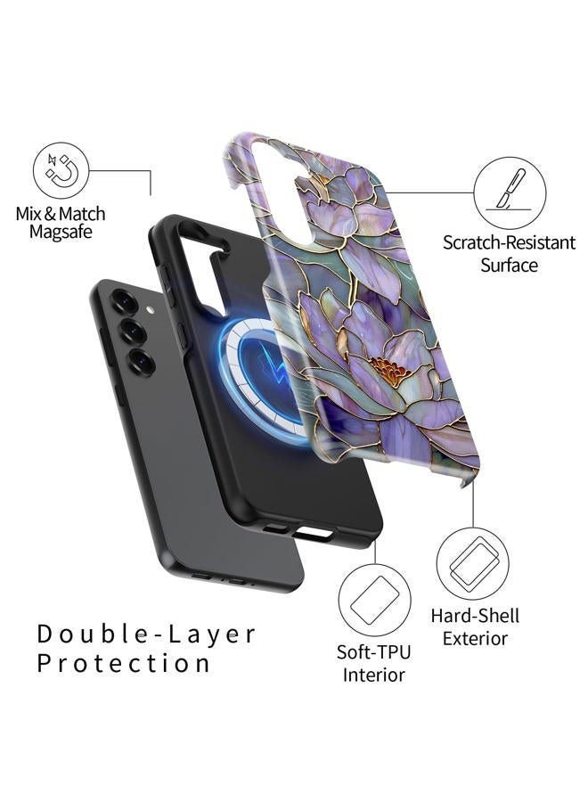 Esdot for Samsung Galaxy S23 Plus Case - Wireless Charging Compatible – Dual-Layer Soft Silicone + Hard Shell - Wildflower Design - Protective Phone Cover for Women Girls - Abstract Lotus - Image 2