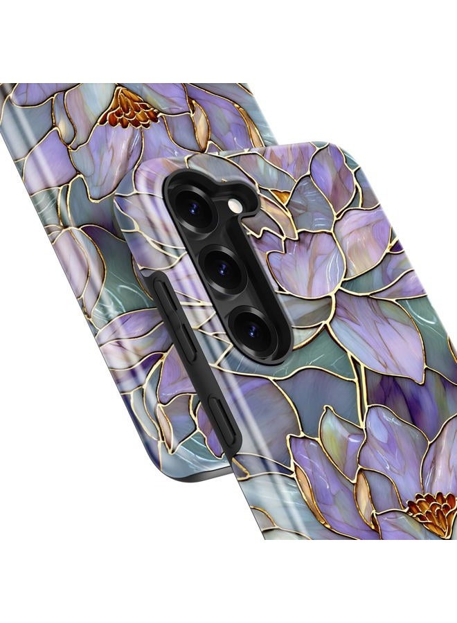 Esdot for Samsung Galaxy S23 Plus Case - Wireless Charging Compatible – Dual-Layer Soft Silicone + Hard Shell - Wildflower Design - Protective Phone Cover for Women Girls - Abstract Lotus - Image 5
