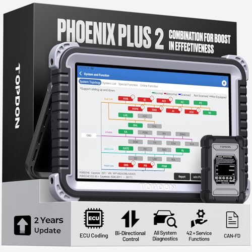 TOPDON Phoenix Plus 2 ECU Coding TOPDON Scanner V20 Bidirectional Scan Tool Topology Map CANFD HighEnd OEM Full System 42 Service FCA SGW AutoAuth VAG Guided 2 Years Free Update