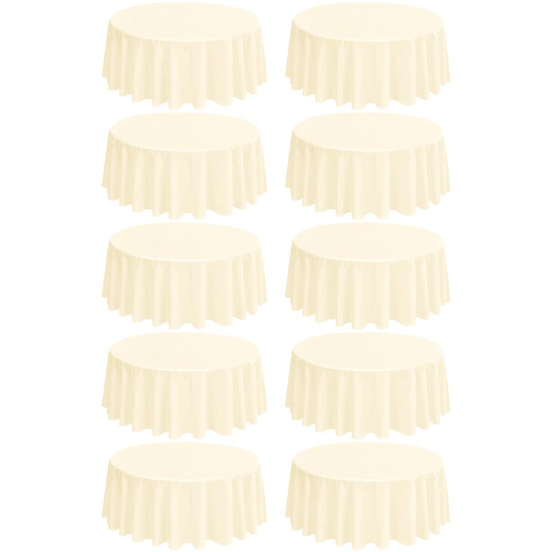 REWOMC 10 Pack Round Tablecloths 120 Inch Beige Polyester Cover Stain and Wrinkle Resistant Washable Fabric Cloth for Wedding Banquet Parties