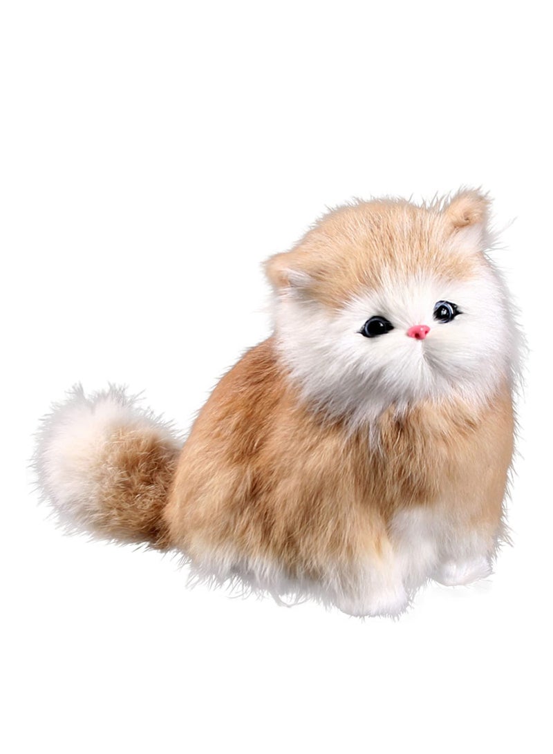 SYOSI Stuffed Animals, Realistic Small Cat Cute Plush Toys Birthday for Kids Gifts for Boys and Girls Brown Yellow - Image 1