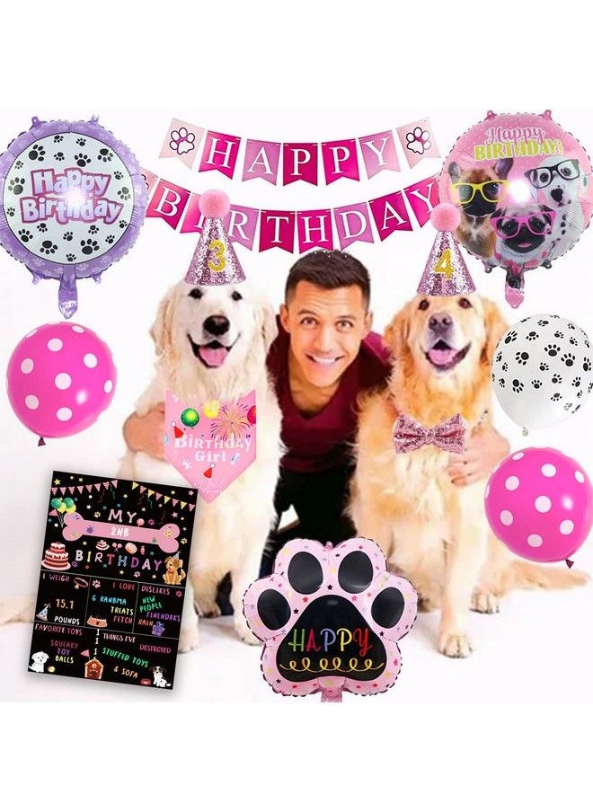 Bluegogo Dog Birthday Party Supplies Decorations Cute Dog Birthday Bandanas Girl With Lets Pawty Banner Dog Birthday Cake Toppers Hat Pink Bowtie Dog Tutu Skirt Paw Balloons For Dog Party Decorations  - Image 3