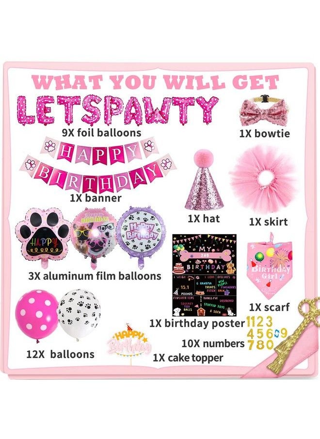 Bluegogo Dog Birthday Party Supplies Decorations Cute Dog Birthday Bandanas Girl With Lets Pawty Banner Dog Birthday Cake Toppers Hat Pink Bowtie Dog Tutu Skirt Paw Balloons For Dog Party Decorations  - Image 4