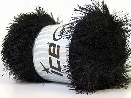 Ice Large 100 Gram Skein Black Eyelash Yarn Fun Fur 164 Yards - Image 1