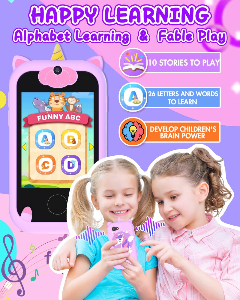 Joozfee Kids Smart Phone For Girls Unicorns Gifts For Girls Toys 8-10 Years Old Phone Touchscreen Learning Toy Christmas Birthday Gifts For 3 4 5 6 7 8 9 Year Old With 8G Memory Card (Purple) - Image 3