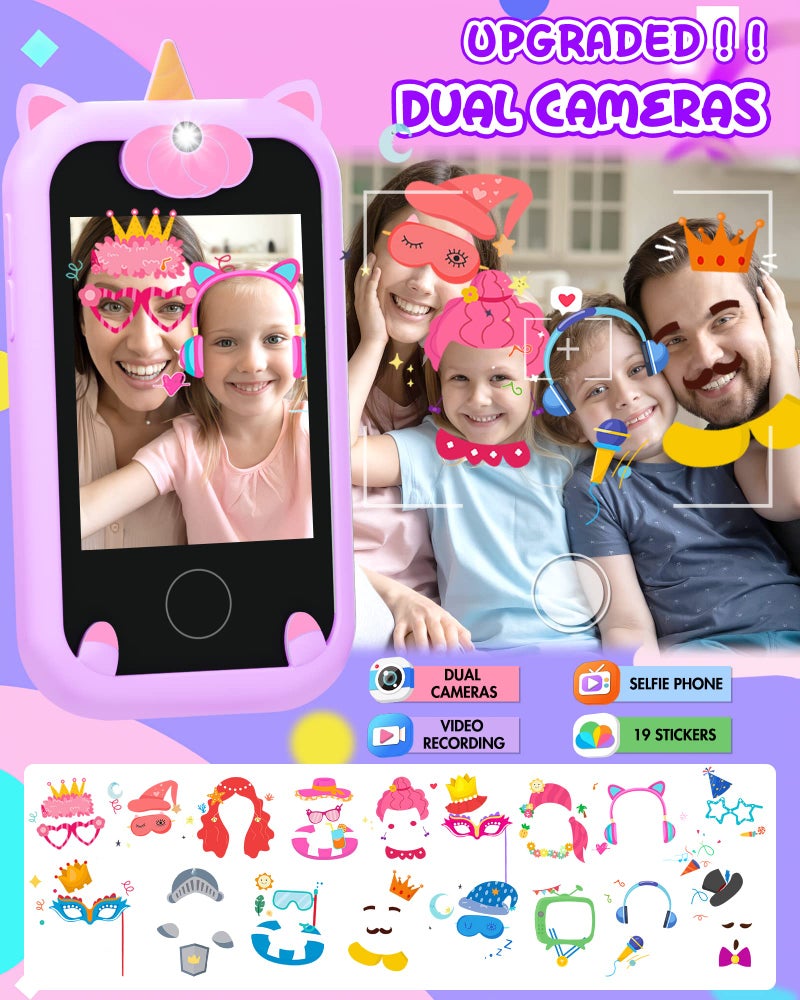 Joozfee Kids Smart Phone For Girls Unicorns Gifts For Girls Toys 8-10 Years Old Phone Touchscreen Learning Toy Christmas Birthday Gifts For 3 4 5 6 7 8 9 Year Old With 8G Memory Card (Purple) - Image 4