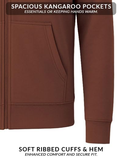 ADRO Mens Cotton Solid Zipper Hoodie Sweatshirts | ZH23-PLN-BR-L Brown - Image 5