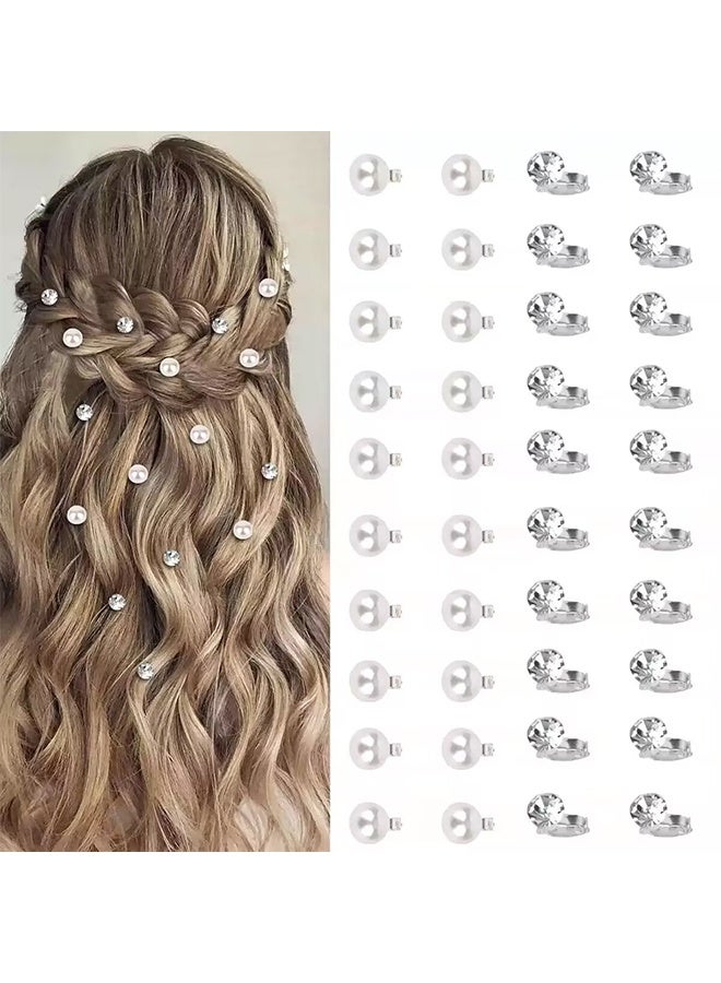Lemon 40 Pcs Mini Rhinestone Hair Clips Tiny Pearl Hair Clips Decorative Hair Clips Sparkly Crystal Hair Pins Silver White Hair Clips Wedding Bridal Hair Accessories for Girls Women - Image 1