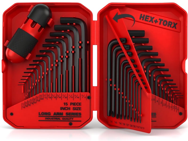 SEDY 41-Piece Hex Key Allen Wrench Set, L Shape Hex and Torx Key Wrenches with Torque Handle | SAE(0.028"-3/8") | Metric(0.7mm-10mm) | Torx(T9-T50) in 3-Layer Storage Case, Heat Treated Cr-V Steel - Image 1