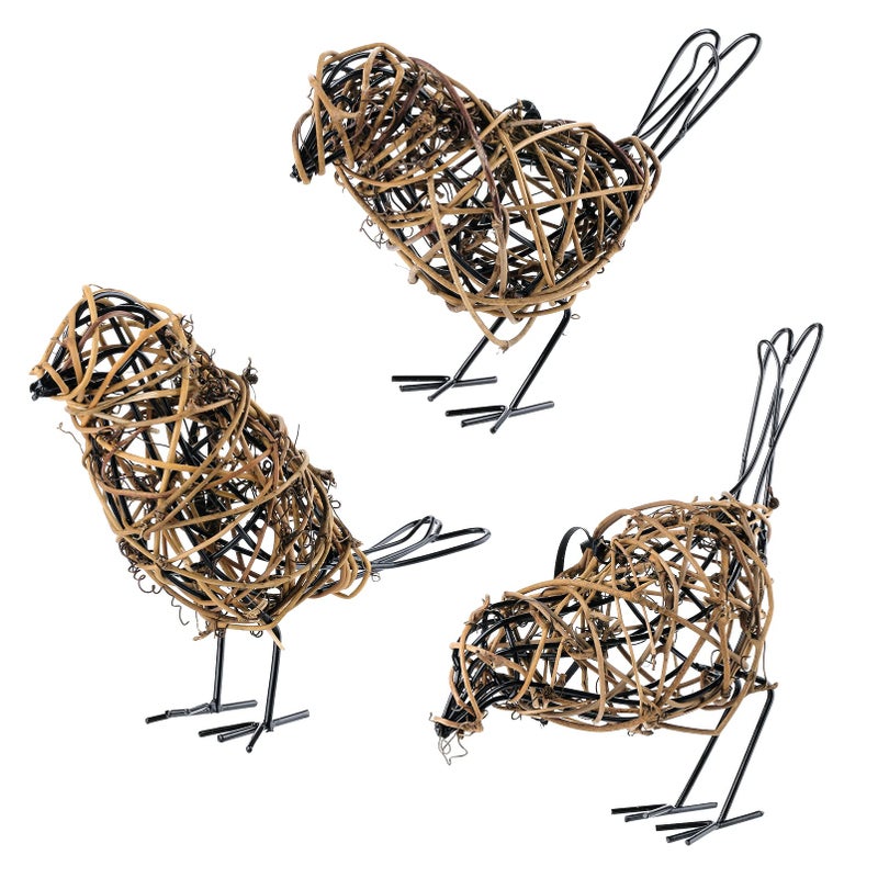 ZZZ TYLOO Natural Farmhouse Decor Set of 3  Handwoven Rattan Bird Statue Table Decor MultiPose Shelf  Mantel Accents