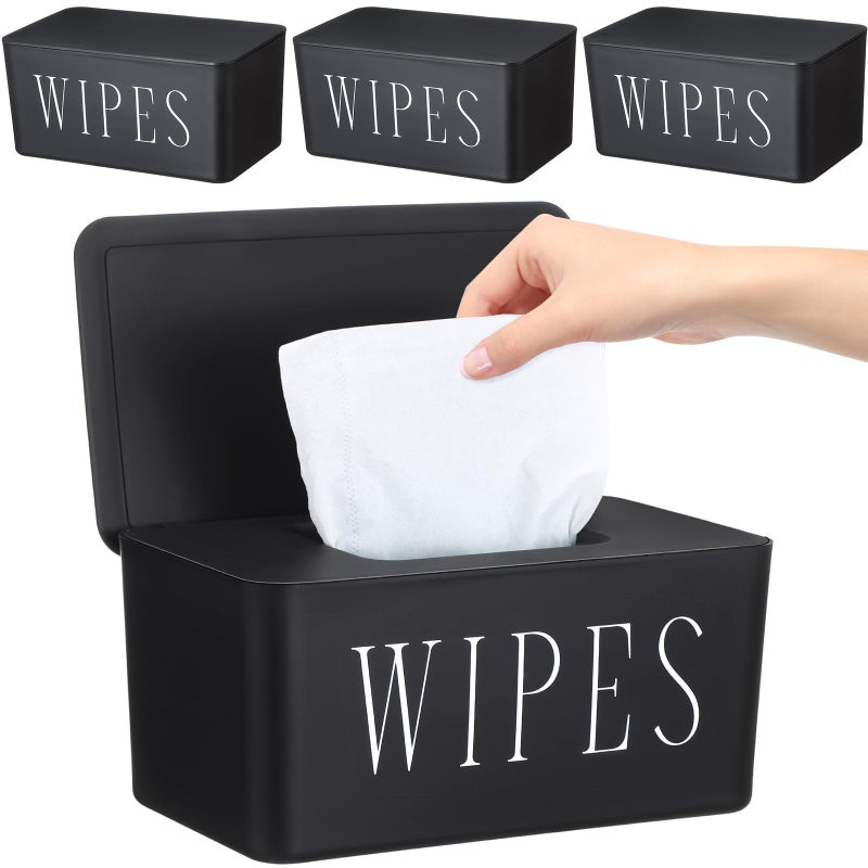 Singhoow 3 Pack Baby Wipes Dispenser Holder Wipe Container for Bathroom with Lid Toilet Tissue Paper Storage Refillable Box for Home Office Cars(Large,Black) - Image 1