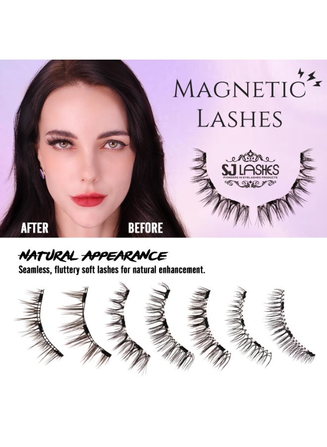 بقلم سابرينا رموش مغناطيسية بمظهر طبيعي، زوج واحد، بدون غراء، قابلة لإعادة الاستخدام، مع أداة وضع، ملقط، وحافظة مرآة، خفيفة الوزن، للاستخدام اليومي - Image 5