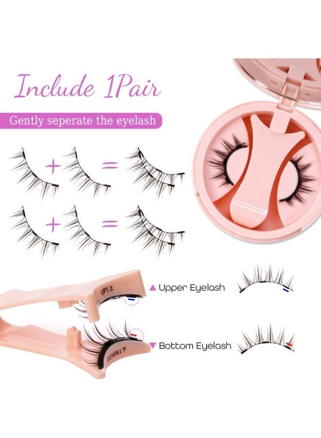 بقلم سابرينا رموش مغناطيسية بمظهر طبيعي، زوج واحد، بدون غراء، قابلة لإعادة الاستخدام، مع أداة وضع، ملقط، وحافظة مرآة، خفيفة الوزن، للاستخدام اليومي - Image 3