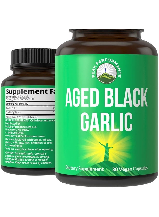 Peak Performance Aged Black Garlic Capsules. Raw Vegan Pure Odorless Extract Supplement Pills for Cholesterol, and Immune Support. from Garlic Bulb with S-Allyl Cysteine and Antioxidants - Image 1
