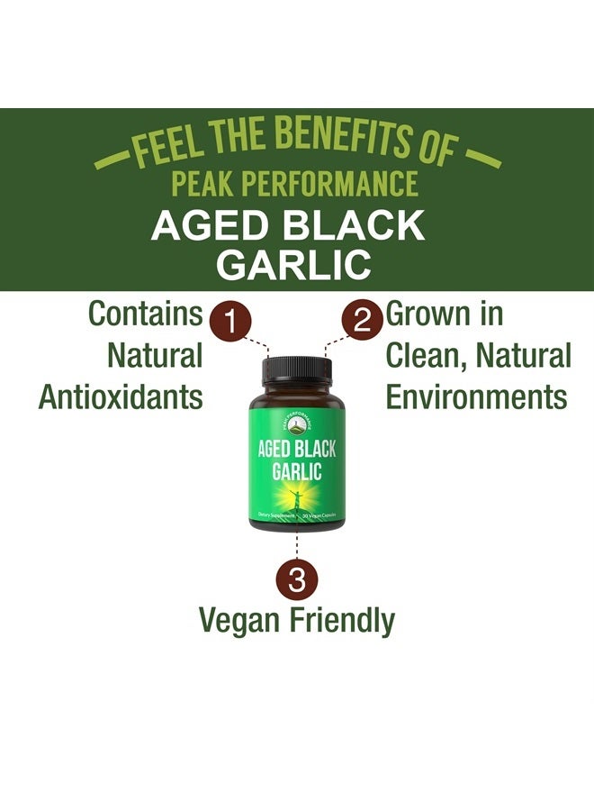 Peak Performance Aged Black Garlic Capsules. Raw Vegan Pure Odorless Extract Supplement Pills for Cholesterol, and Immune Support. from Garlic Bulb with S-Allyl Cysteine and Antioxidants - Image 3