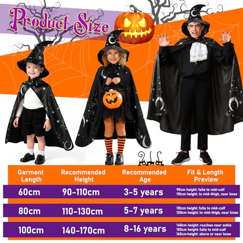 Toulite Wizard Cape for Kids Age 316 Witch Costume Includes Cape Hat Glowing Wand and Beard Suit for Boys GirlsL816yBlack - Image 5